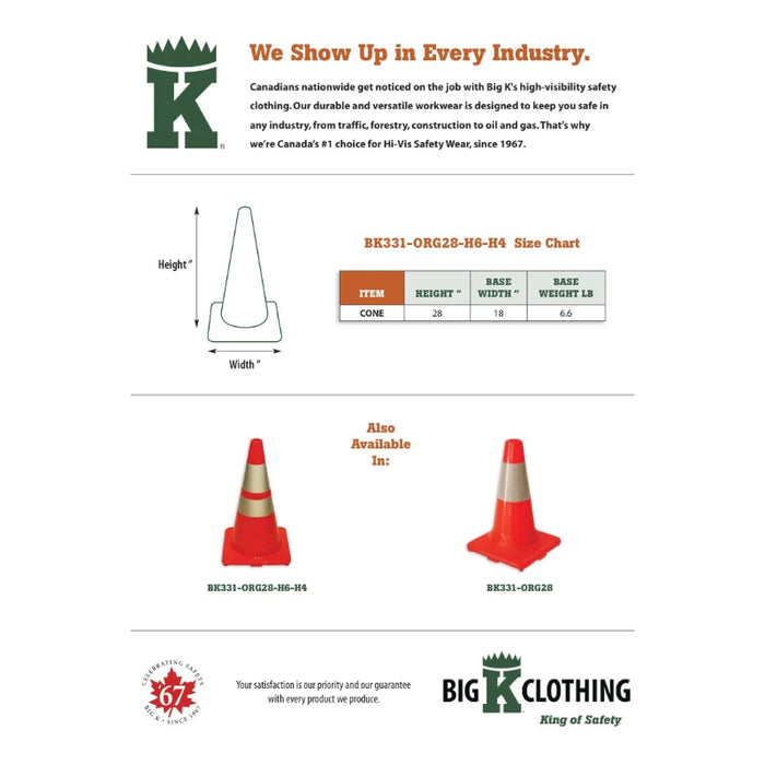 Big K® 28” Traffic Cone with 6” & 4" Collar and 6.6 lb Orange Base - BK331-ORG28-H6-H4