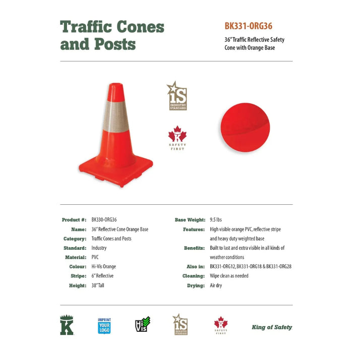 Big K® 36” Traffic Cone with 6” Collar and 9.5 lb Orange Base - BK331-ORG36