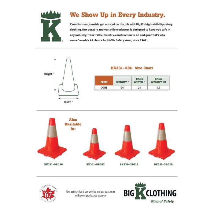 Big K® 36” Traffic Cone with 6” Collar and 9.5 lb Orange Base - BK331-ORG36