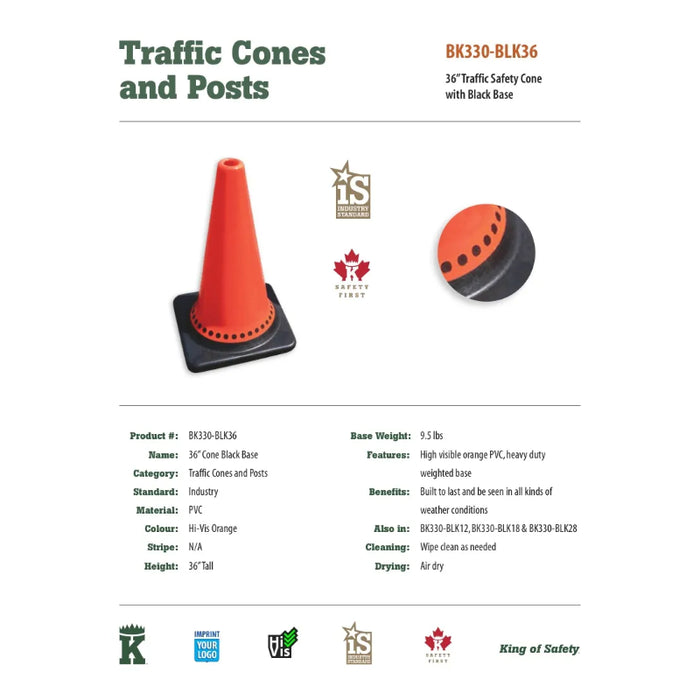 Big K® 36” Traffic Cone with 9.5lb Black Base - BK330-BLK36