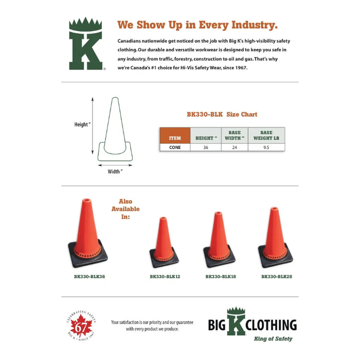 Big K® 36” Traffic Cone with 9.5lb Black Base - BK330-BLK36
