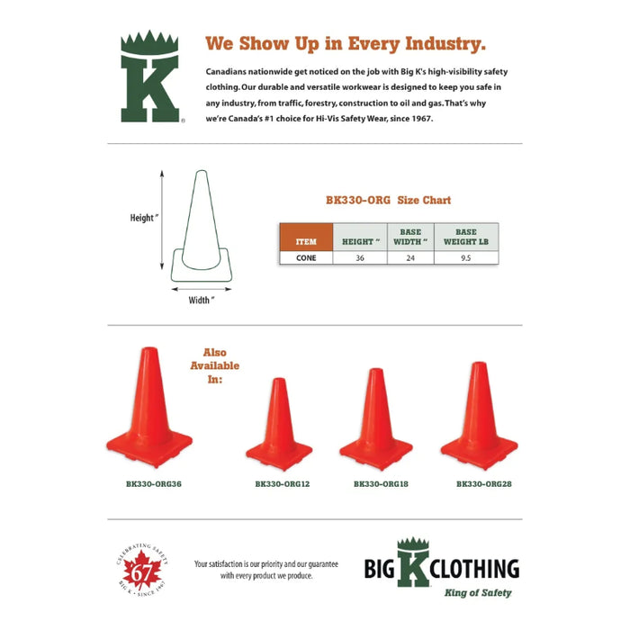 Big K® 36” Traffic Cone with 9.5lb Orange Base - BK330-ORG36