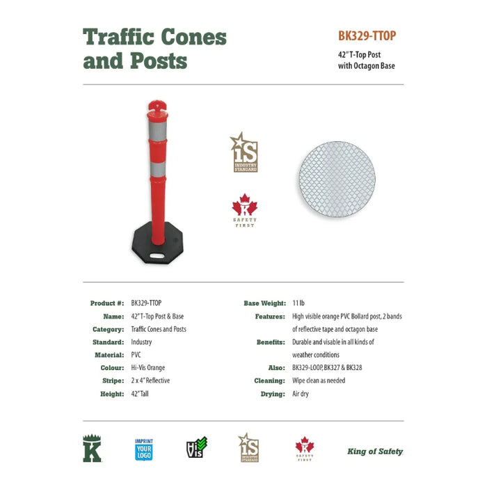 Big K® 42” Tall T-Top Post with 11 lb Delineator Base - BK329-TTOP