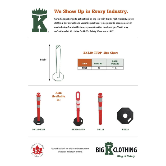 Big K® 42” Tall T-Top Post with 11 lb Delineator Base - BK329-TTOP