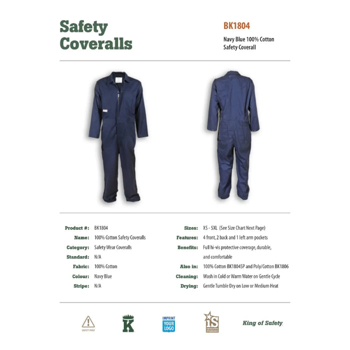 Big K Clothing® 100% Cotton Coverall - Navy Blue - BK1804