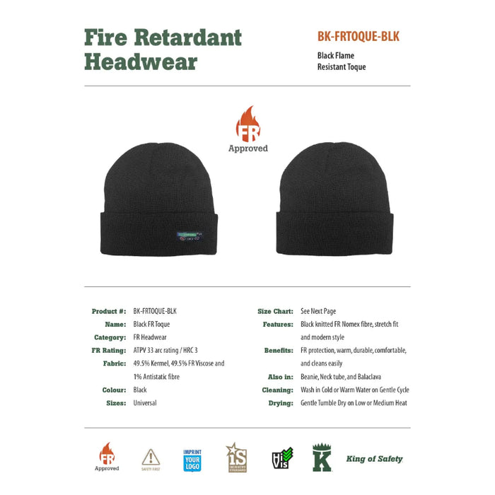 Big K Clothing® Flame Resistant Toque - Black - BKFRTOQUE