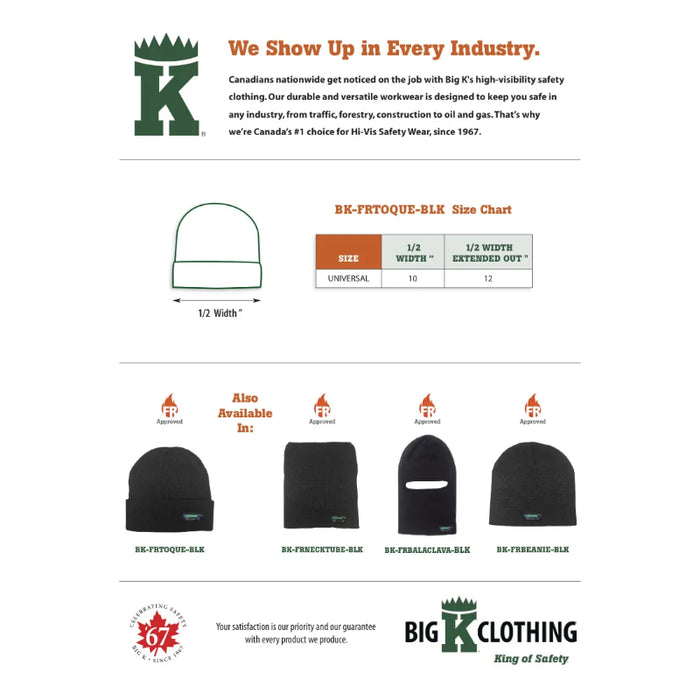 Big K Clothing® Flame Resistant Toque - Black - BKFRTOQUE
