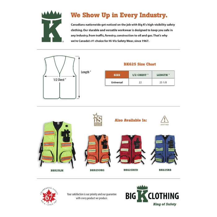 Big K Clothing® Hi Vis First Aid Safety Vest - BK625