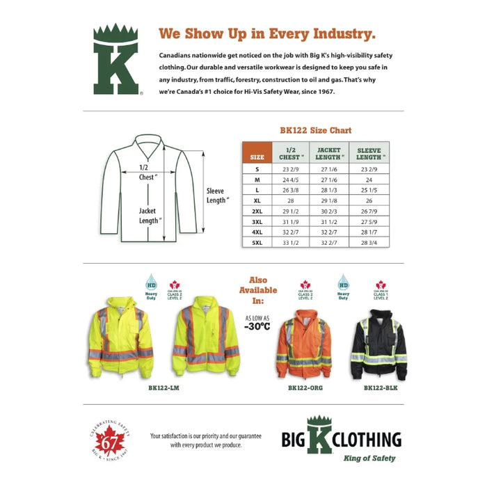 Big K Clothing® High Visibility 5-in-1 Safety Rain Jacket - BK122
