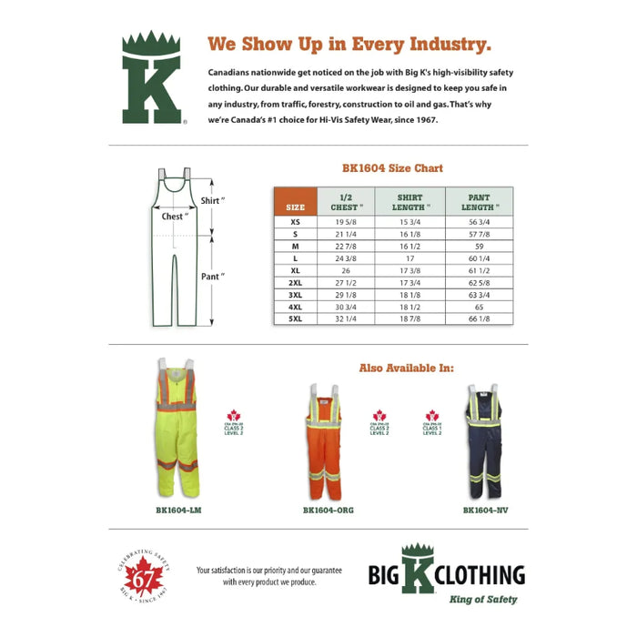 Big K Clothing® High Visibility Poly/Cotton Traffic Safety Overalls - BK1604