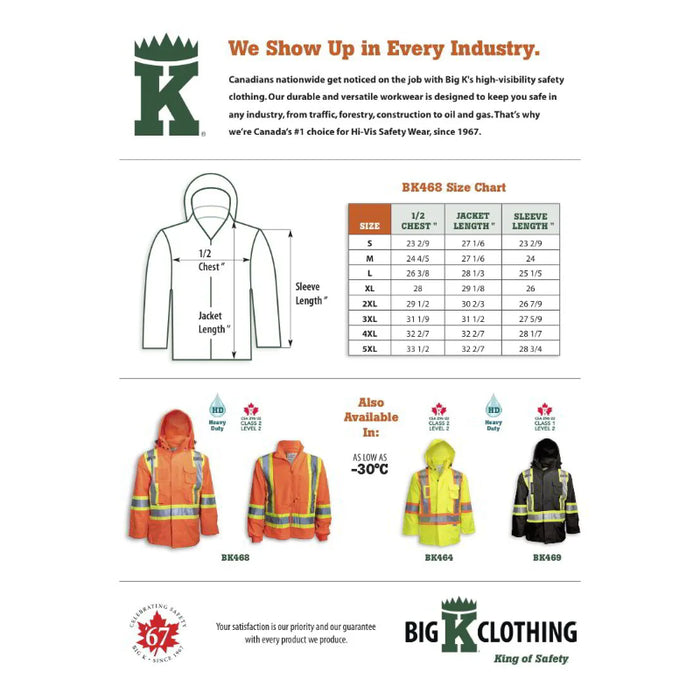 Big K Clothing® High Visibility Orange 3-in-1 Safety Rain Jacket - Orange - BK468