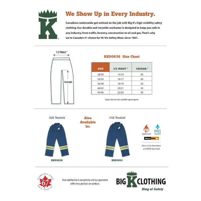 Big K Clothing® FR 100% Cotton Navy Duck 4100 Fallers Pants - Navy Duck - BK90641