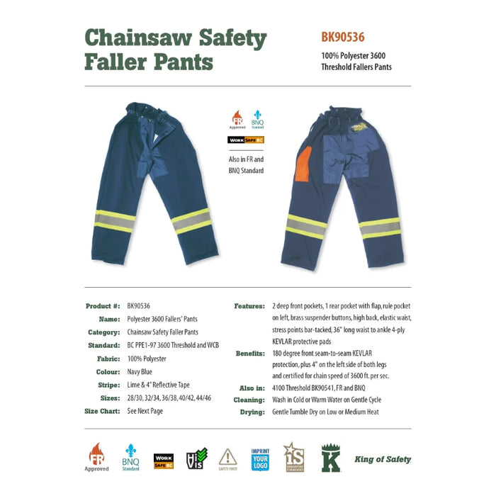 Big K Clothing® 100% Polyester 3600 Fallers Pants - Navy Blue - BK90536
