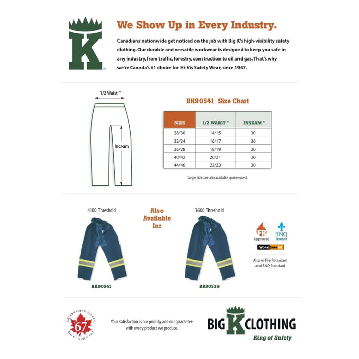 Big K Clothing® FR 100% Polyester 4100 Fallers Pants - Navy Blue - BK90541