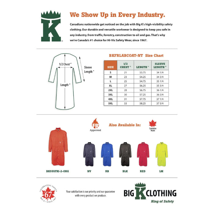 Big K Clothing® Classic UltraSoft Flame Resistant Safety Labcoat - BKFRLABCOAT-NT