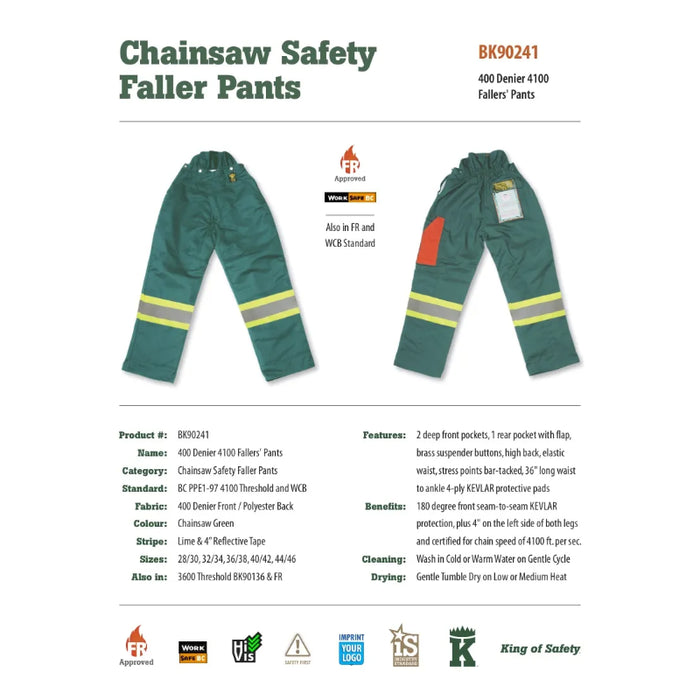 Big K Clothing® FR 400 Denier Front Polyester Back 4100 Fallers' Pants - Green - BK90241