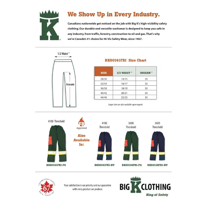Big K Clothing® Flame Resistant 4100 Threshold Faller Safety Pant - BK80141FRI