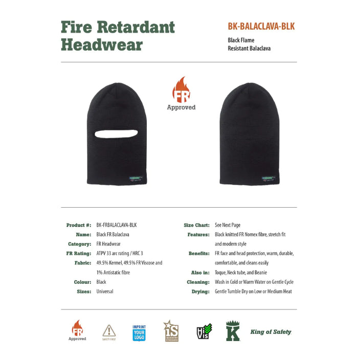 Big K Clothing® Flame Resistant One Hole Balaclava - Black - BKFRBALACLAVA