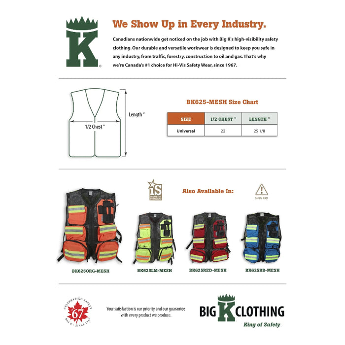 Big K Clothing® Hi Vis Mesh First Aid Safety Vest - BK625-MESH