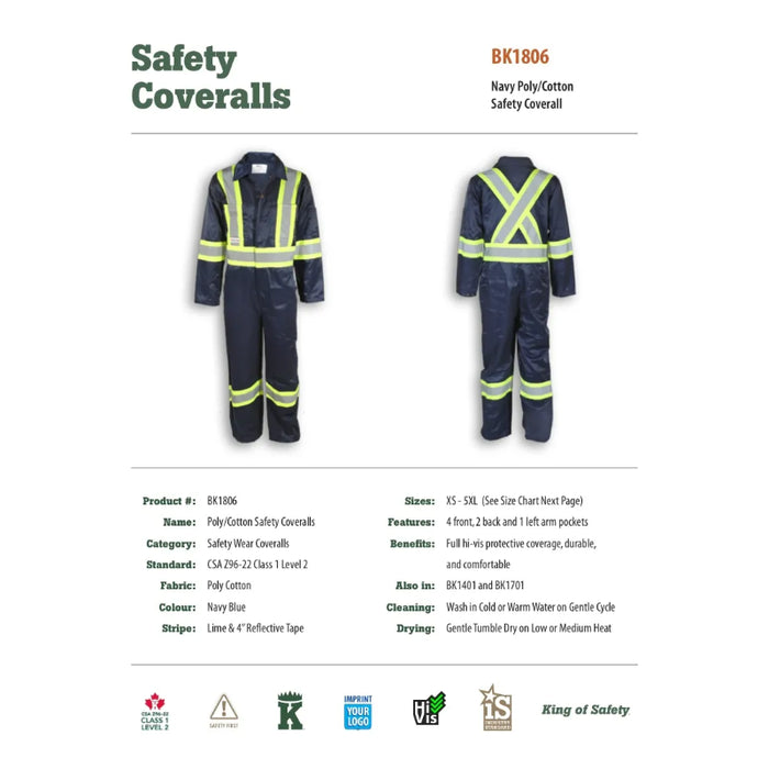 Big K Clothing® Hi Vis Traffic Safety Coverall - Navy Blue - BK1806