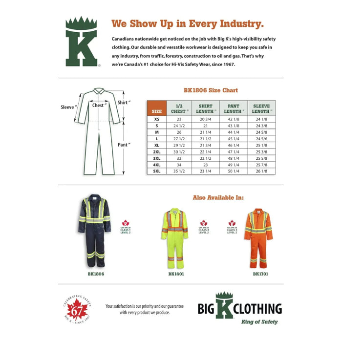 Big K Clothing® Hi Vis Traffic Safety Coverall - Navy Blue - BK1806