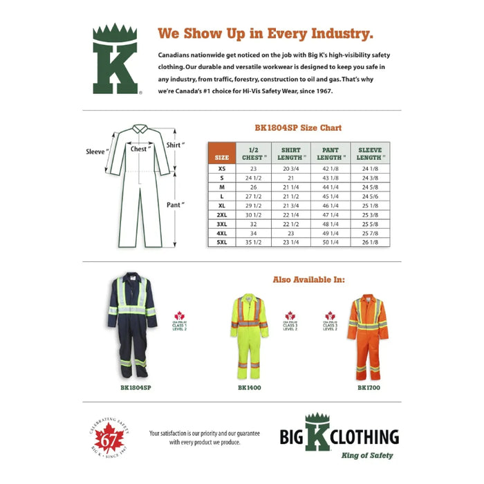 Big K Clothing® Hi Vis 100% Cotton Traffic Safety Coverall - Navy Blue - BK1804SP