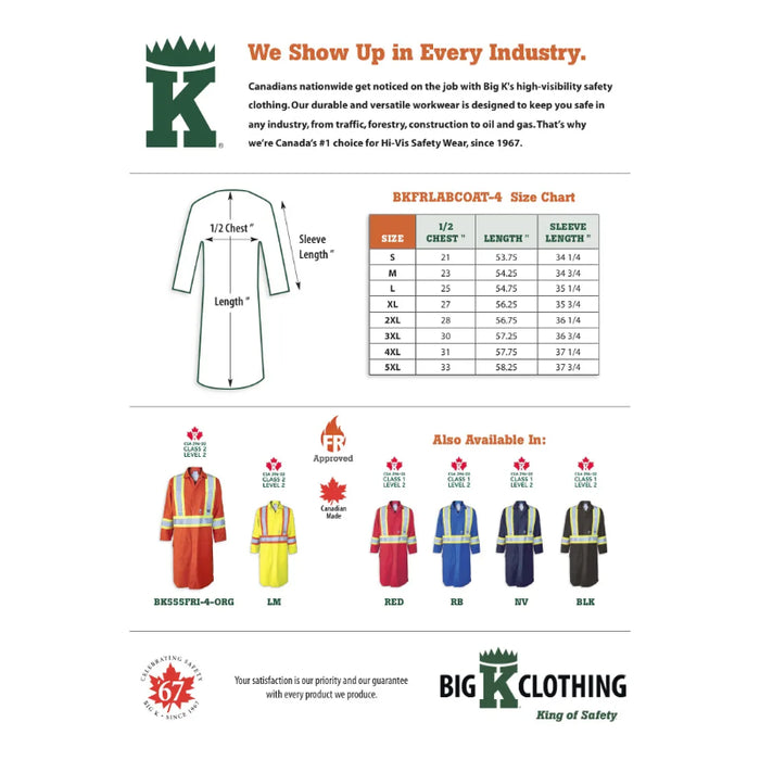 Big K Clothing® Hi Vis FR Safety Labcoat - CSA approved - BKFRLABCOAT-4
