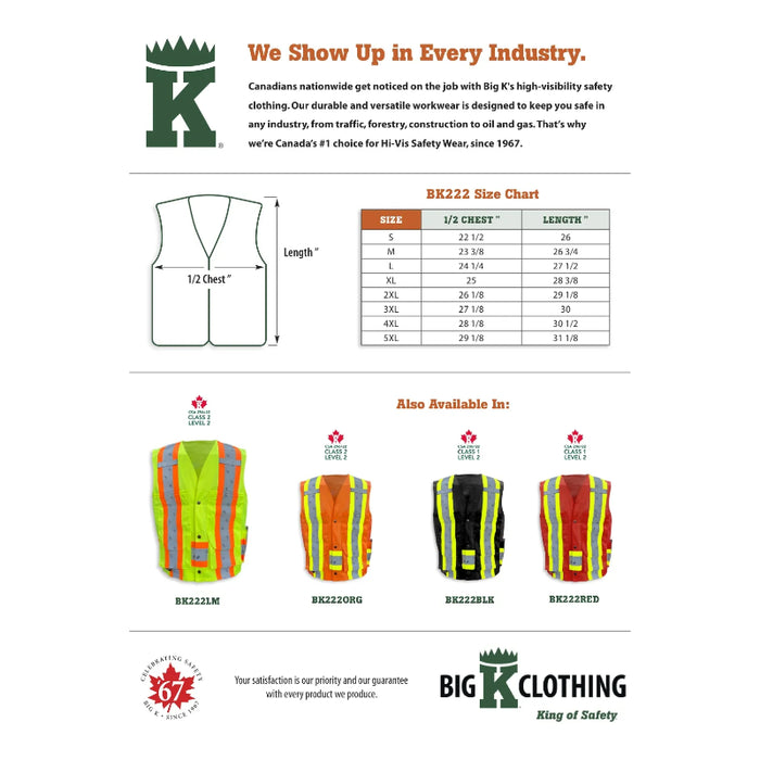 Big K Clothing® High Visibility 100% Cotton Supervisor Safety Vest - BK222