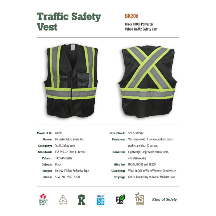 Big K Clothing® High Visibility 100% Polyester Adjustable Safety Vest - Black - BK206