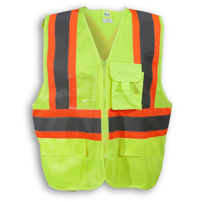 Big K Clothing® High Visibility 100% Polyester Zipper Front Safety Vest - Yellow Lime - BK204ZIP