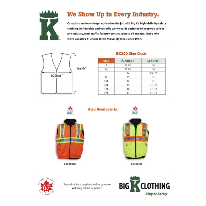 Big K Clothing® High Visibility Lightweight Reversible Safety Vest - BK300