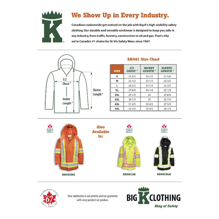 Big K Clothing® High Visibility 100% Cotton Duck Safety Jacket With Quilt Lining - BK461