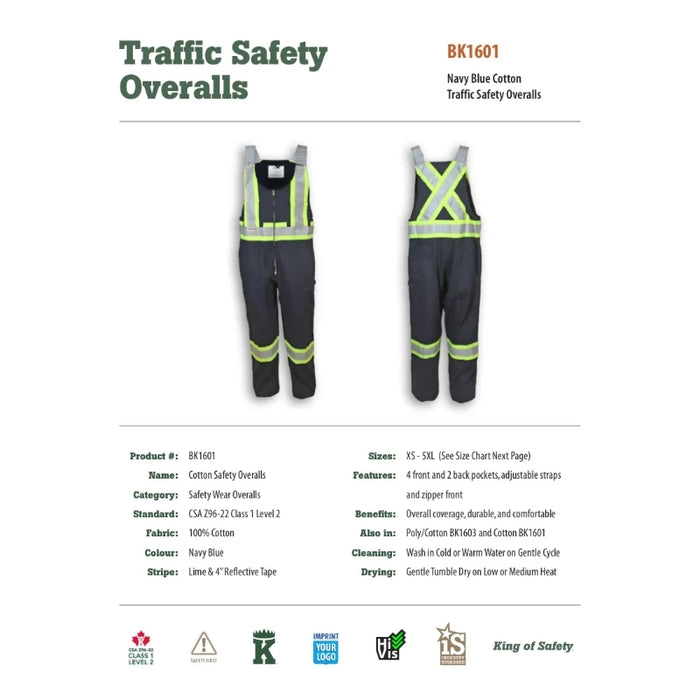 Big K Clothing® High Visibility 100% Cotton Safety Bib Overall - Navy Blue - BK1601