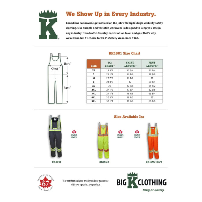 Big K Clothing® High Visibility 100% Cotton Safety Bib Overall - Navy Blue - BK1601