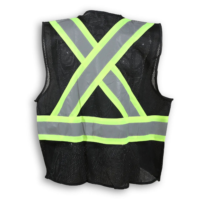 Big K Clothing® High Visibility 100% Polyester Mesh and Zipper Front Safety Vest - Black - BK206ZIP-MESH