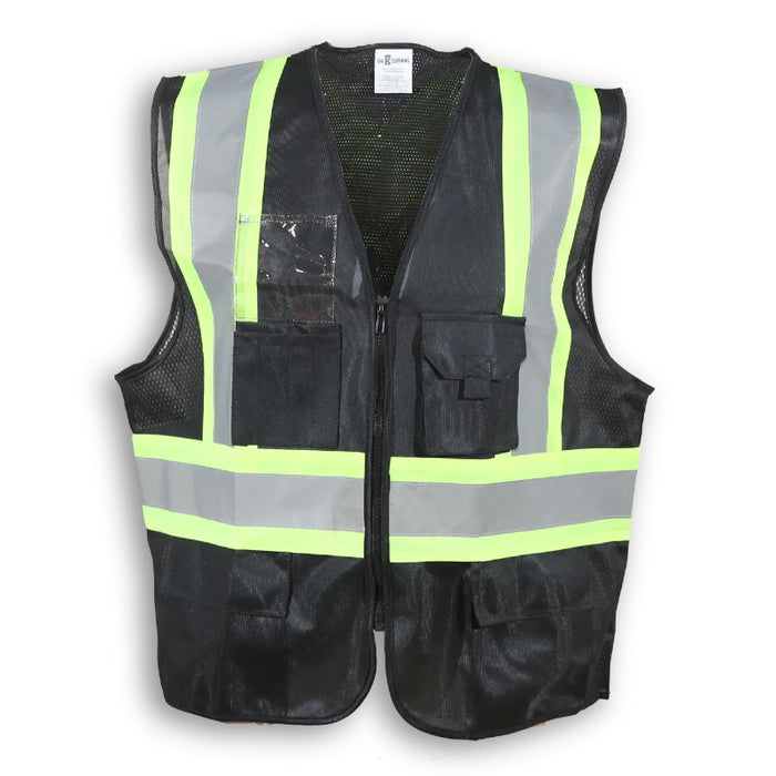 Big K Clothing® High Visibility 100% Polyester Mesh and Zipper Front Safety Vest - Black - BK206ZIP-MESH