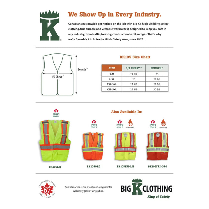 Big K Clothing® High Visibility 100% Polyester Safety Vest - BK105