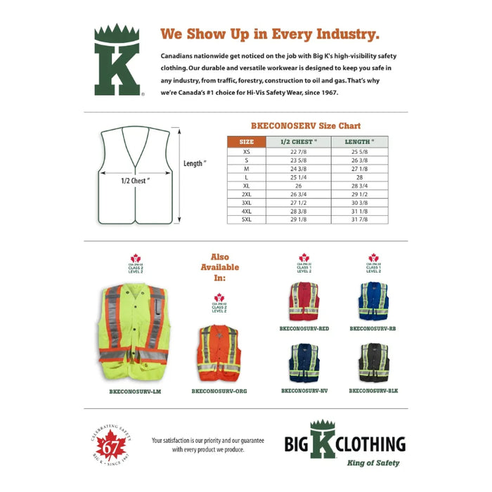 Big K Clothing® High Visibility 150D Econo Surveyor Safey Vest - BKECONOSURV