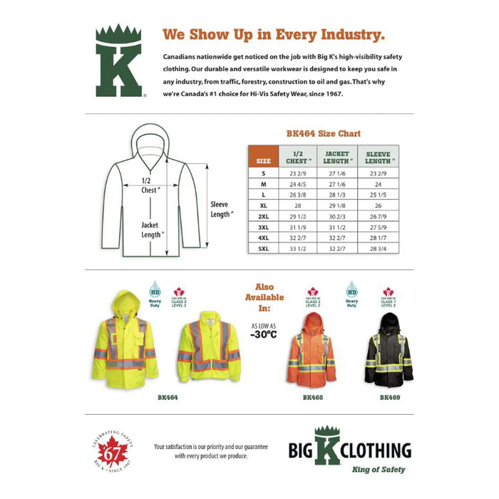 Big K Clothing® High Visibility 3-in-1 Safety Rain Jacket - Yellow Lime - BK464