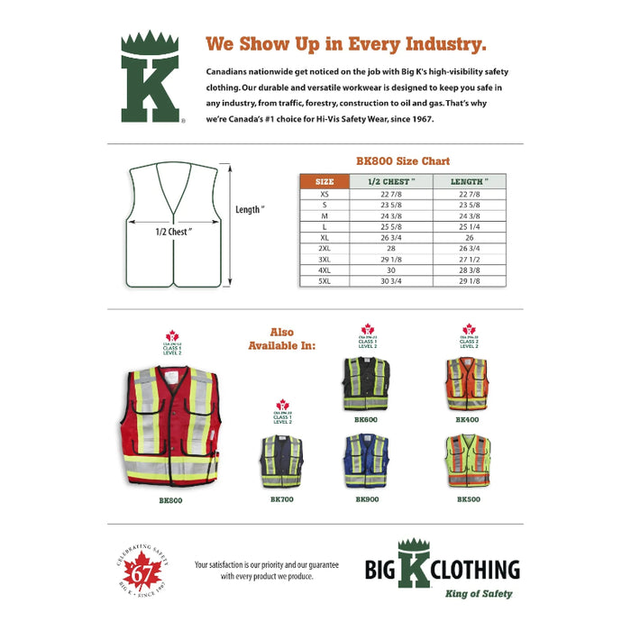 Big K Clothing® High Visibility Poly/Cotton Mesh Supervisor Safety Vest - Red - BK800