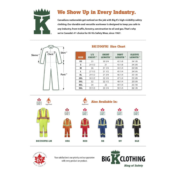 Big K Clothing® Indura Ultrasoft Safety Coveralls - BK1700FRI