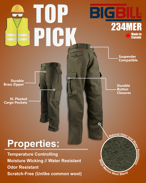 Big Bill® Merino Wool Cargo Pants - Green - 234MER