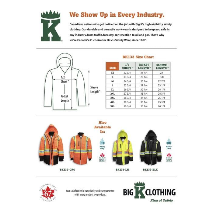 Big K Clothing® High Visibility Polyester Waterproof Safety Rain Jacket - BK133