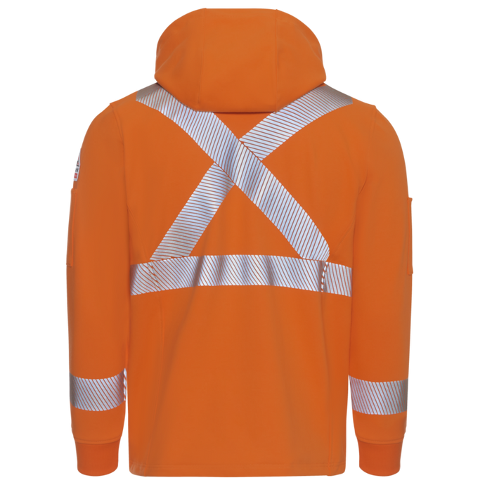 Bulwark® Men's Full Zip Fleece Jacket With Reflective Trim And Detachable Hood - Orange - SEZ6