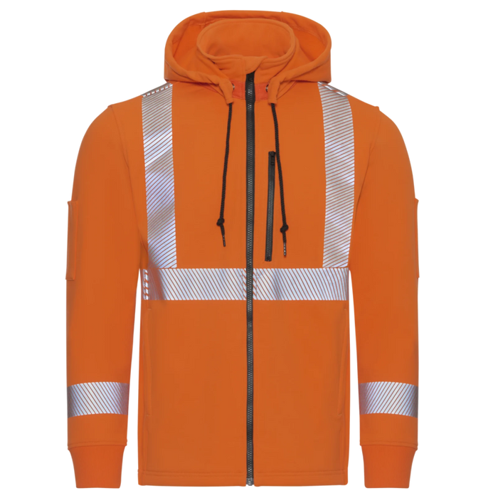 Bulwark® Men's Full Zip Fleece Jacket With Reflective Trim And Detachable Hood - Orange - SEZ6