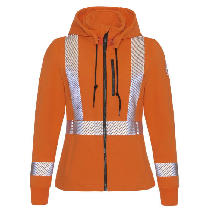Bulwark® Women's Full Zip Fleece Jacket With Reflective Trim And Detachable Hood - Orange - SEZ7