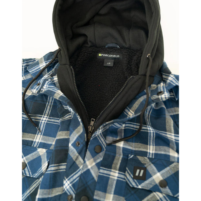 Forcefield® Blue Hooded Sherpa-Lined Flannel Shirt Jacket - LC696QHSH-BU