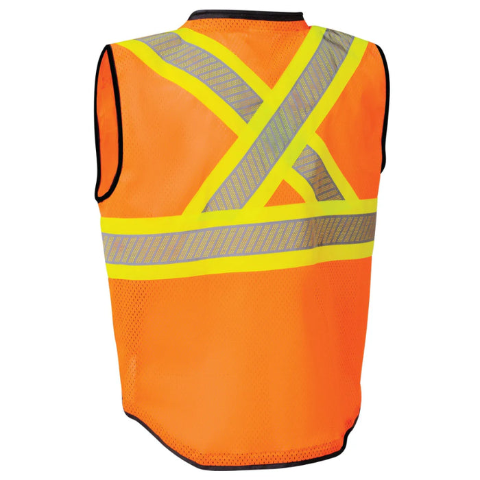 Forcefield® Hi-Vis Safety Vest with Zipper Front and Perforated Reflective Tape - TV188OR-PT