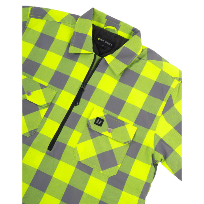 Forcefield® Hi Vis Buffalo Plaid Quilted Flannel Shirt Jacket with 1/2 Zip Front Closure - LC53QF14-HVBP
