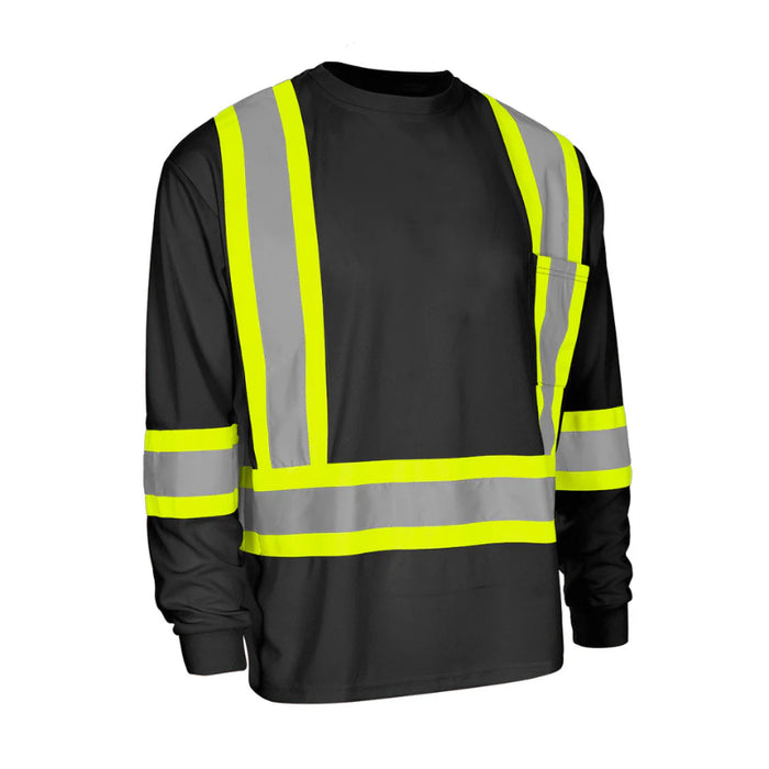 Forcefield® Hi Vis Crew Neck Long Sleeve Safety Tee Shirt with Chest Pocket - CBECSALS